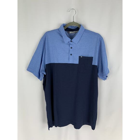 Travis Mathew Colorblock Polo Shirt Mens Large Blue Golf Short Sleeve - Picture 1 of 9